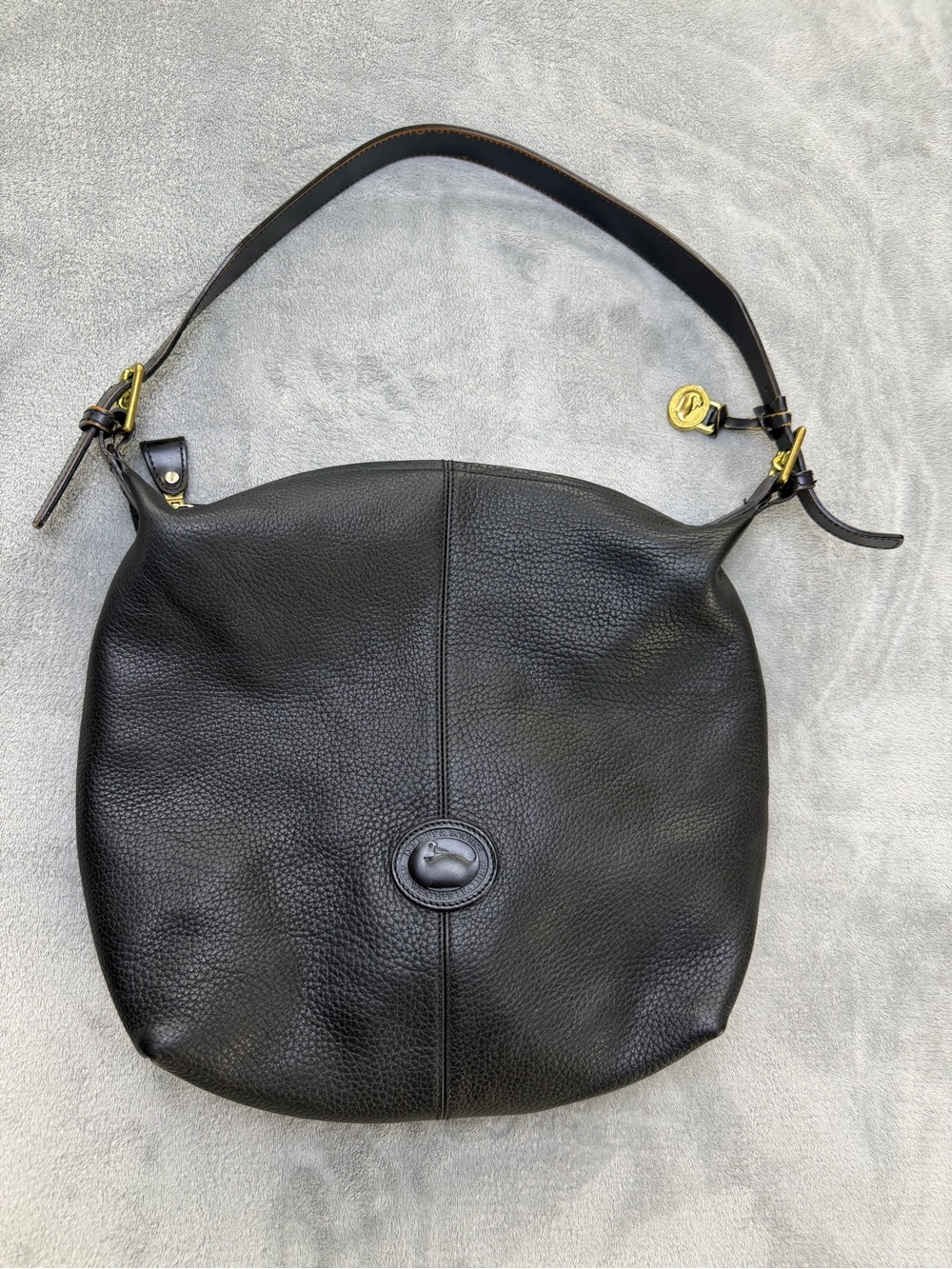 Dooney & Bourke Black Pebbled Leather Hobo Shoulder Bag Duck Logo